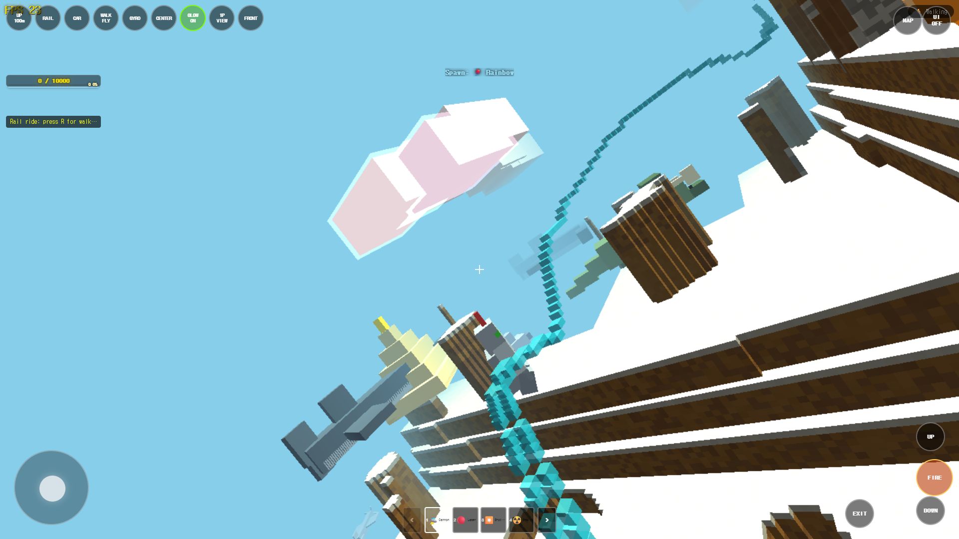 A live rail ride on Neon Plateau with the automatic movement controls visible.
